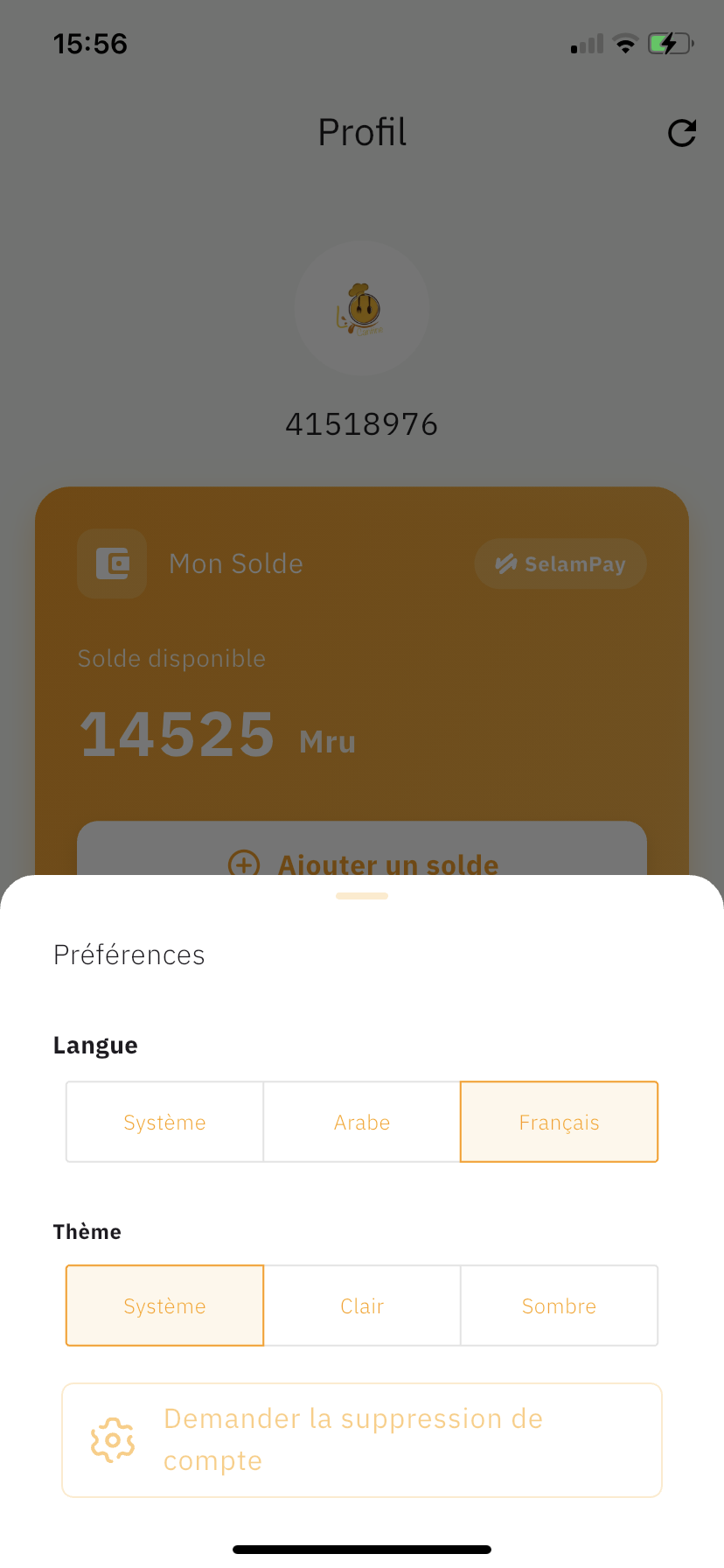 Option de suppression de compte